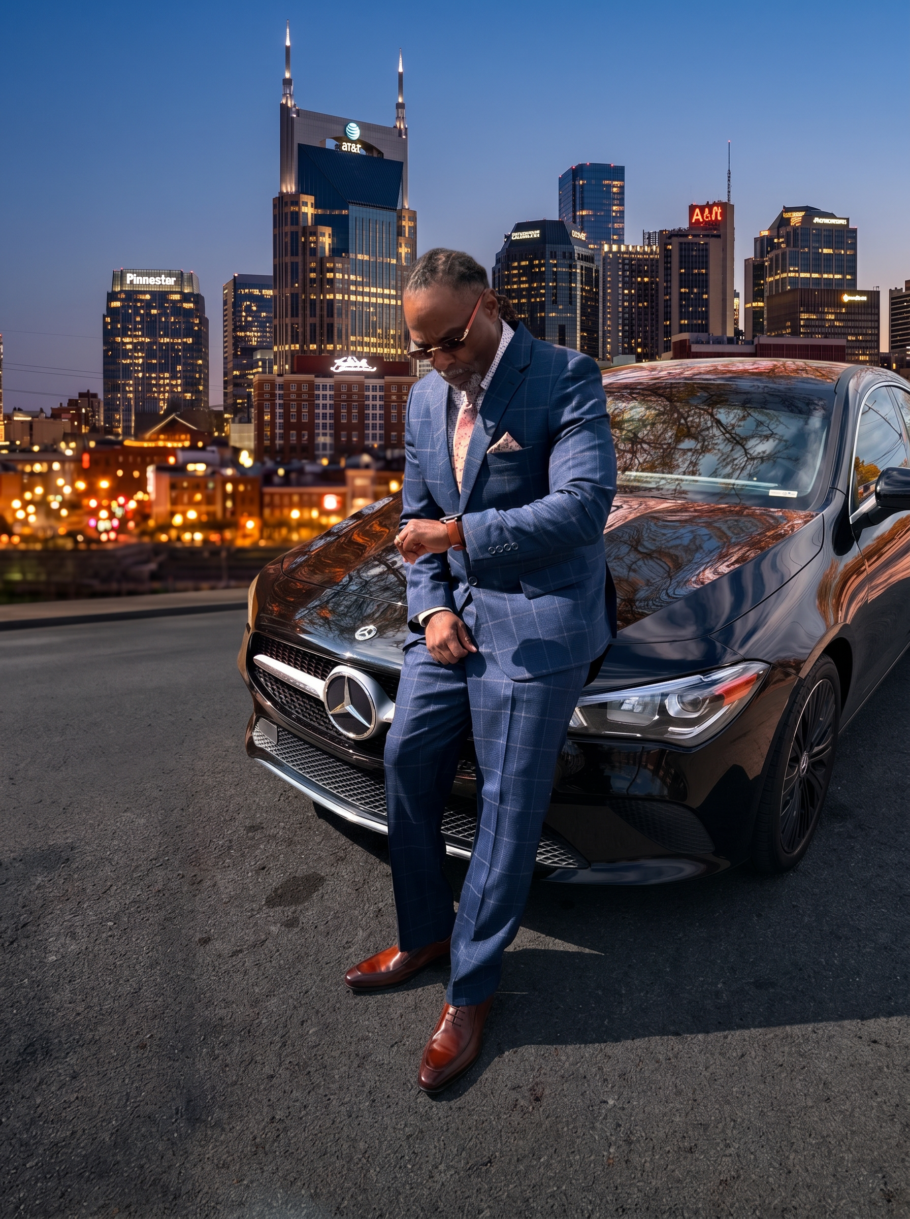 Terrence Lunsford, founder of 1111 Car Rentals, in downtown Nashville